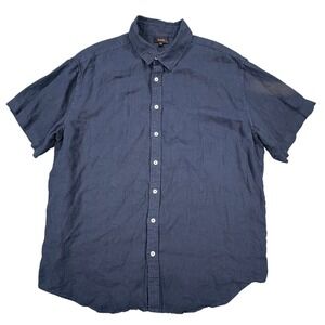 Quince 100% Linen Short Sleeve Shirt Mens XXL Navy Blue Button Up Relaxed Fit